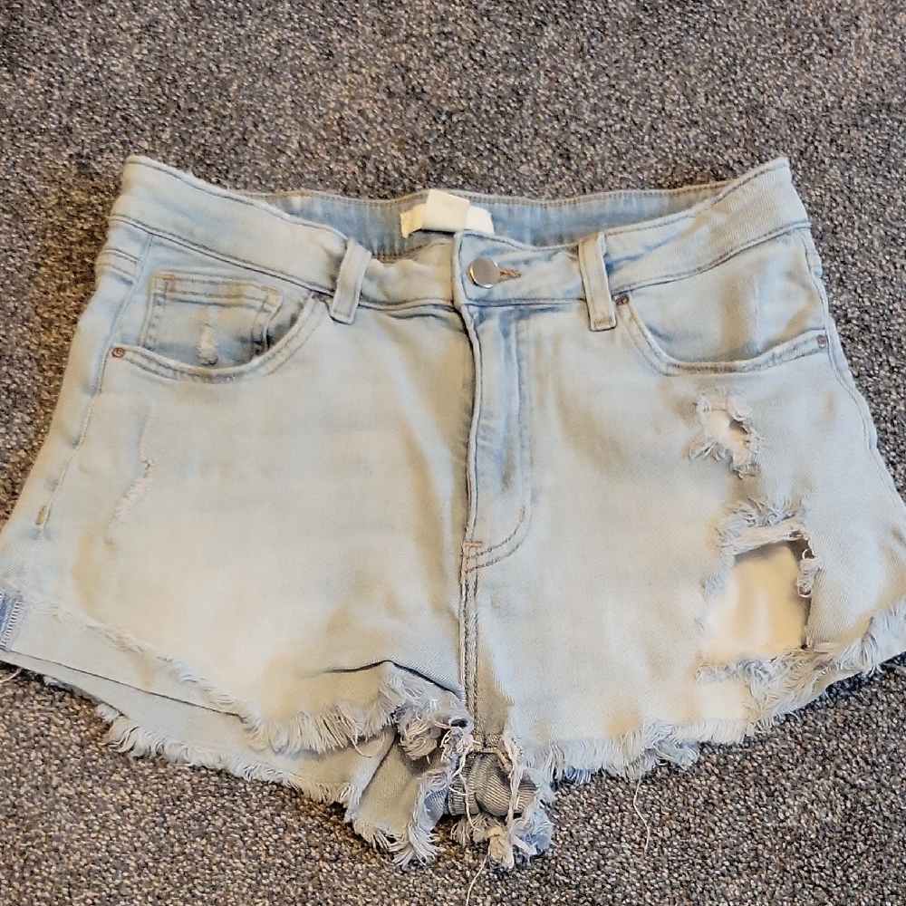 H&M Light Blue Ripped Jean Shorts